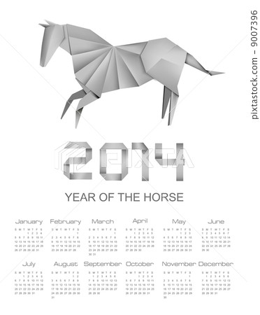 Calendar for the year 2014. Origami horse. Vector illustration. 9007396