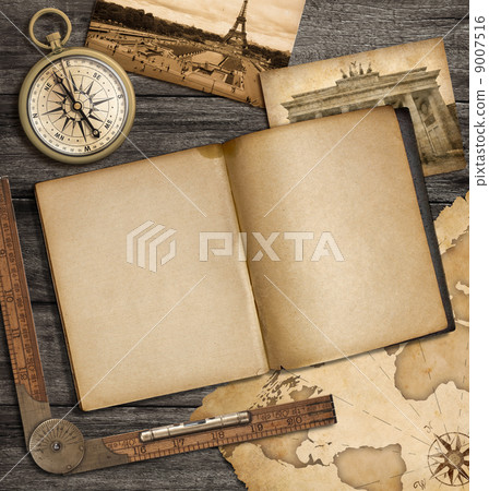 adventure nautical background with vintage map, copybook and com adventure nautical background with vintage map, copybook and com 9007516