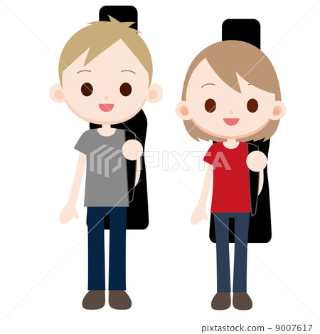 一個男人和一個女人攜帶Bandman吉他盒 9007617