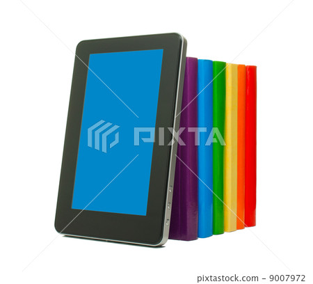 Row of colorful books and tablet PC Row of colorful books and tablet PC 9007972