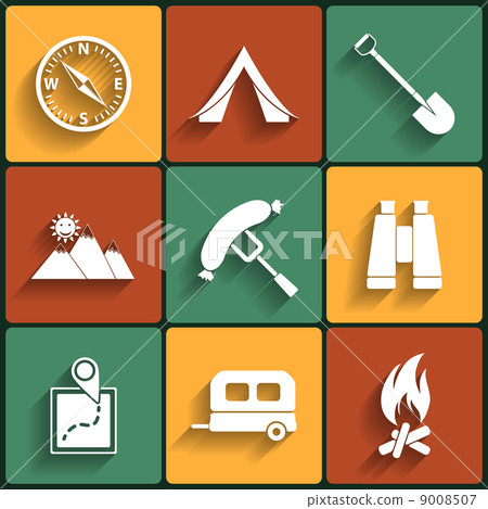 Camping flat vector icons set - Stock Illustration [9008507] - PIXTA