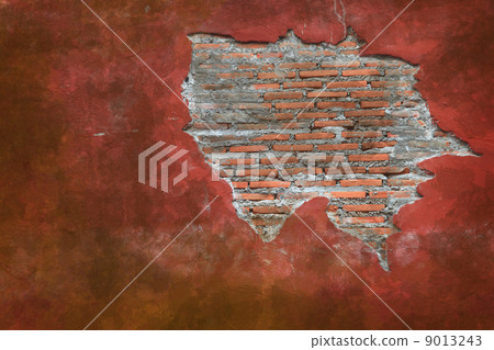 Cracking grunge weathered vintage and fragment of Red brick wal 9013243