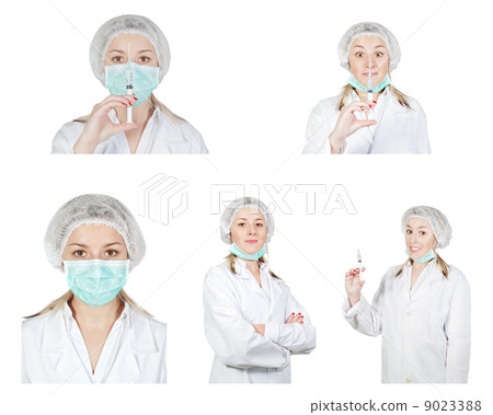 Collection set of images girl medic-nurse. Isolated on white. 9023388