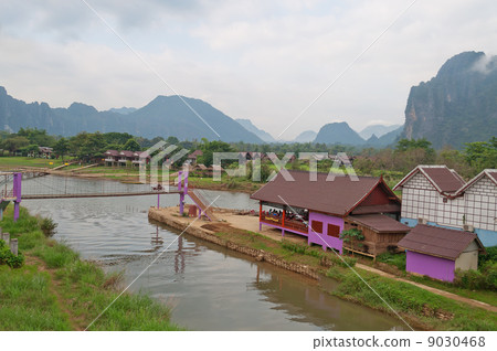 View of VangVieng in the morning. Laos. 9030468
