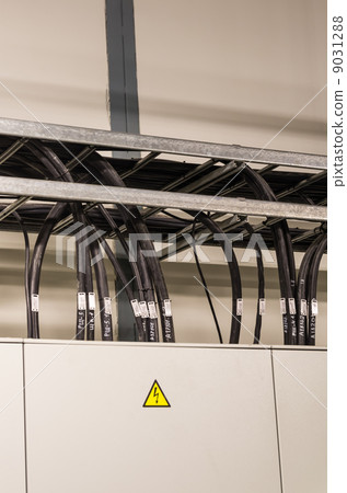 Closeup of electrical board with cables 9031288
