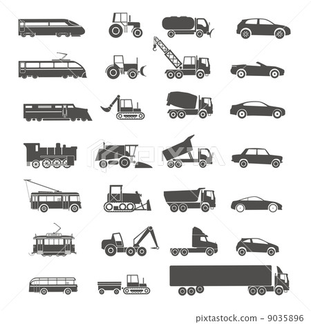 Modern and retro transport silhouettes collection isolated on wh 9035896
