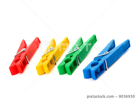 Closeup image of colorful clothespins isolated Closeup image of colorful clothespins isolated 9036930