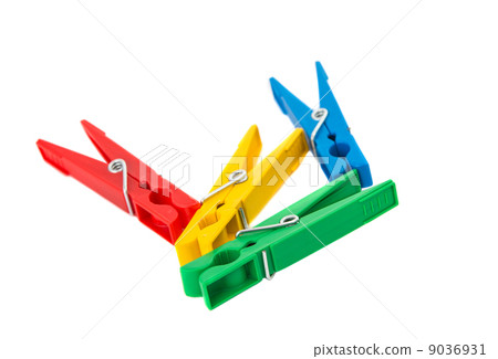 Closeup image of colorful clothespins isolated Closeup image of colorful clothespins isolated 9036931