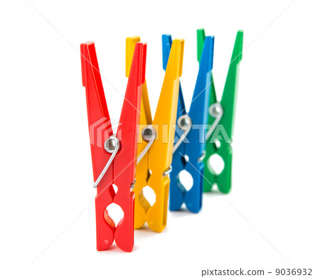 Closeup image of colorful clothespins isolated Closeup image of colorful clothespins isolated 9036932