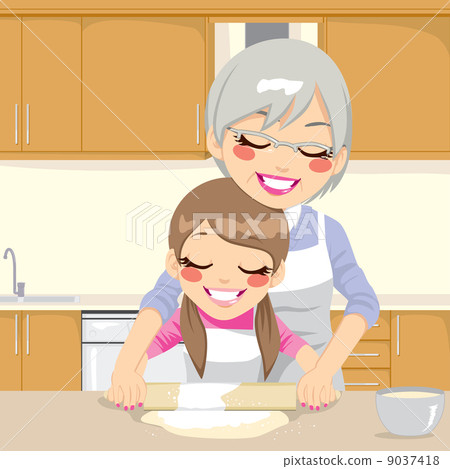 Grandmother Teaching Granddaughter Make Pizza 9037418