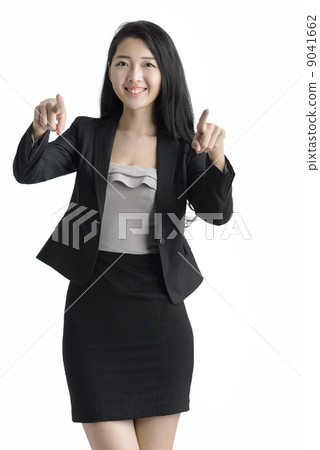 Young business woman celebrating studio white background  9041662