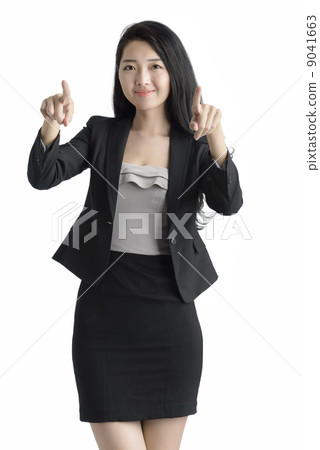 Young business woman celebrating studio white background  9041663