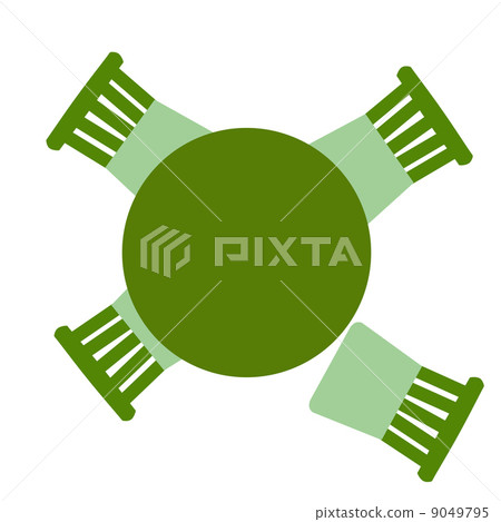 綠色圓桌和四把腿椅 9049795