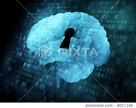Brain with keyhole on digital screen Brain with keyhole on digital screen 9051106