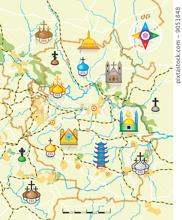 Geodesic Map of The Country with Landmarks Geodesic Map of The Country with Landmarks 9051848