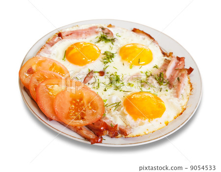 fried eggs with bacon on plate fried eggs with bacon on plate 9054533