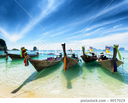 Thai boats on Phra Nang beach, Thailand 9057029