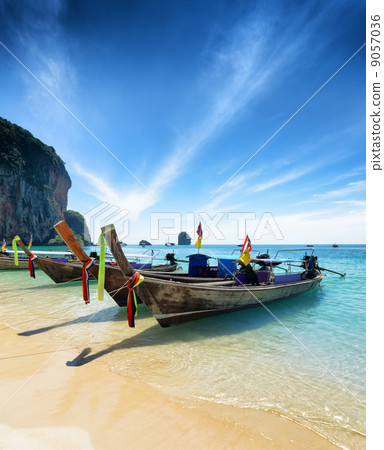 Thai boats on Phra Nang beach, Thailand Thai boats on Phra Nang beach, Thailand 9057036