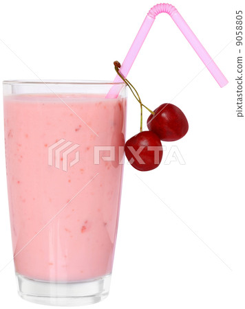 Fruit smoothie decorated pair of cherries Fruit smoothie decorated pair of cherries 9058805