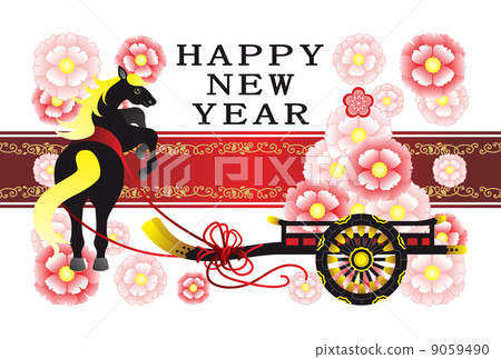 New Year's card template (fashionable flower car and black horse) completed in the morning of 2014 HAPPYNEWYEAR 9059490