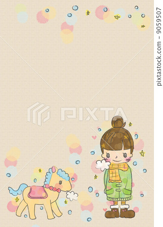 Horse and girl illustration postcard Horse and girl illustration postcard 9059507