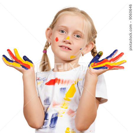 girl with painted hands girl with painted hands 9060646
