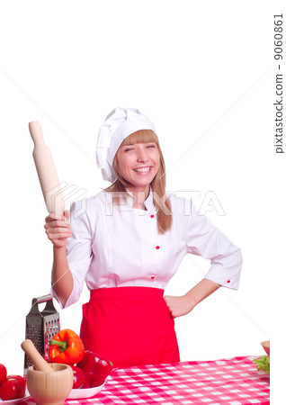 Attractive cook woman a over white background Attractive cook woman a over white background 9060861
