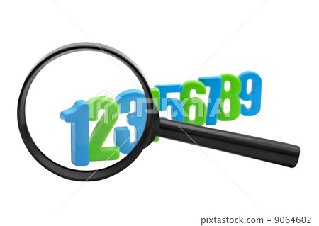 colored numbers increased through the magnifying glass 9064602