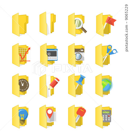 Yellow folders collection with different content Yellow folders collection with different content 9065229