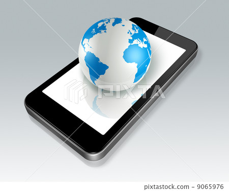 mobile phone and world globe mobile phone and world globe 9065976