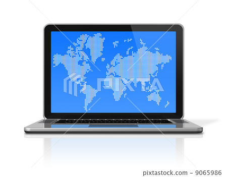 black Laptop computer isolated on white with worldmap on screen black Laptop computer isolated on white with worldmap on screen 9065986
