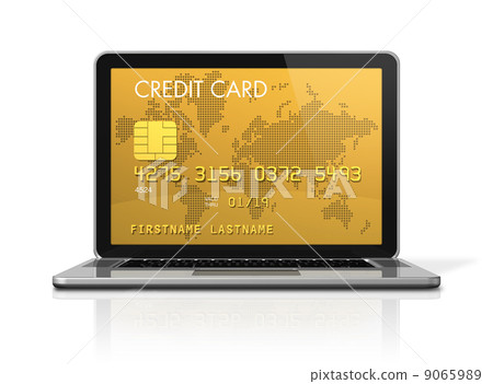 gold credit card on a laptop screen gold credit card on a laptop screen 9065989