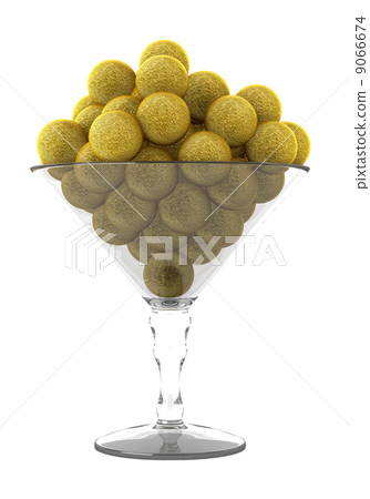 round golden foiled chocolates in glass isolated on white background 9066674