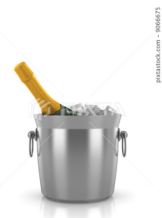 champagne bottle in bucket with ice isolated on white background 9066675