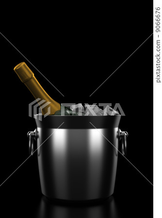 champagne bottle in bucket with ice isolated on black background 9066676