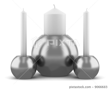 three modern round candlesticks with candles isolated on white background 9066683