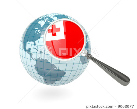Magnified flag of tonga with blue globe Magnified flag of tonga with blue globe 9068077
