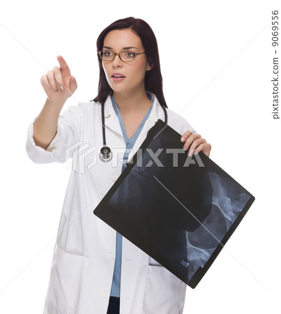 Female Doctor or Nurse Pushing Button or Pointing, Copy Room 9069556