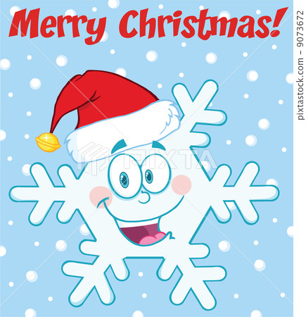 Merry Christmas Greeting Snowflake Cartoon Character With Santa Hat Merry Christmas Greeting Snowflake Cartoon Character With Santa Hat 9073672