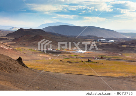 Landscape with Geothermal Power Station in Iceland 9073755