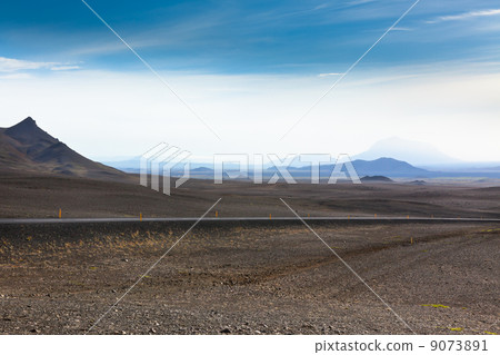 Dry Gravel field landscape under a blue summer sky of Iceland Dry Gravel field landscape under a blue summer sky of Iceland 9073891