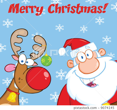Merry Christmas Greeting With Reindeer And Santa Claus 9074145