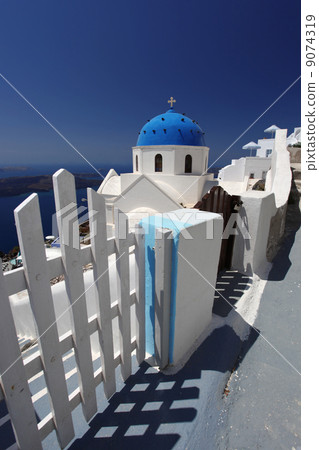 Santorini with Traditional Church in Fira, Greece Santorini with Traditional Church in Fira, Greece 9074319