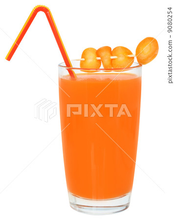 Glass of carrot juice decorated sliced carrots. 9080254