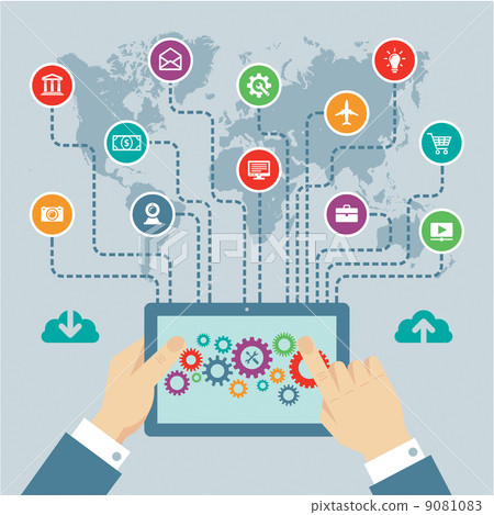 Infographic Concept with Icons & Hands in Flat... - Stock Illustration ...