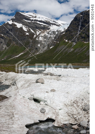 Melting snow of an winter avalanche in Jostedalsbreen national p Melting snow of an winter avalanche in Jostedalsbreen national p 9081448