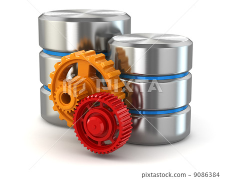 Storage administration concept. Database symbol and gears. 9086384