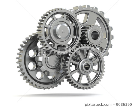 Perpetuum mobile. Metal gears on white isolated background. 9086390