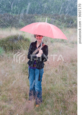 Girl in the rain under an umbrella 9087170