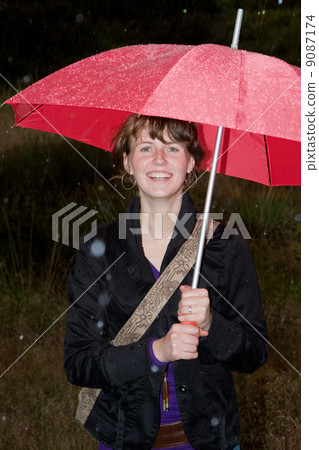 Girl in the rain under an umbrella 9087174